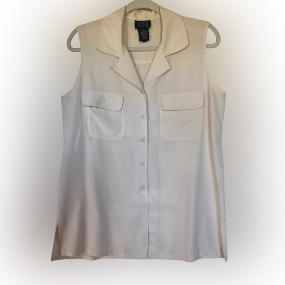 Ivory 100% silk sleeveless button up - Picture 1 of 4